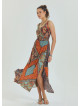 V Neck Robe Coffee Patterned Long Dress 4558